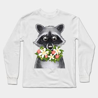 Raccoon with flowers Long Sleeve T-Shirt